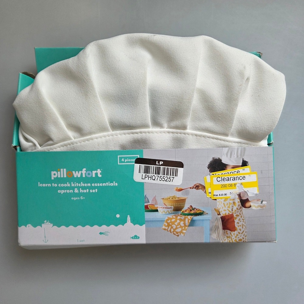 Learn to Cook Kitchen Essentials Kids Apron and Hat Set Yellow Pasta Print 4pc